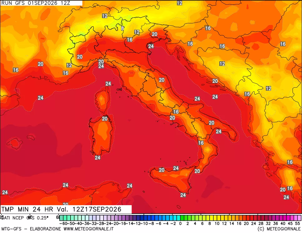 mappa Temperatura minima 24 ore