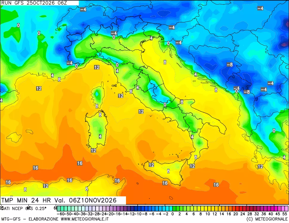 mappa Temperatura minima 24 ore