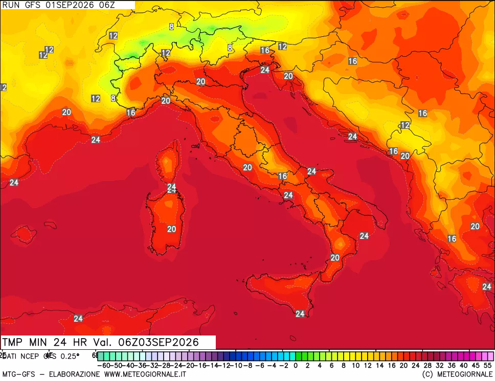 mappa Temperatura minima 24 ore