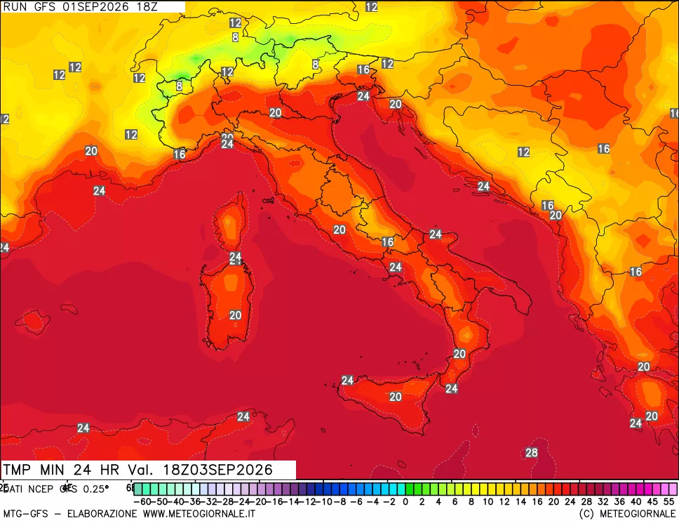 mappa Temperatura minima 24 ore