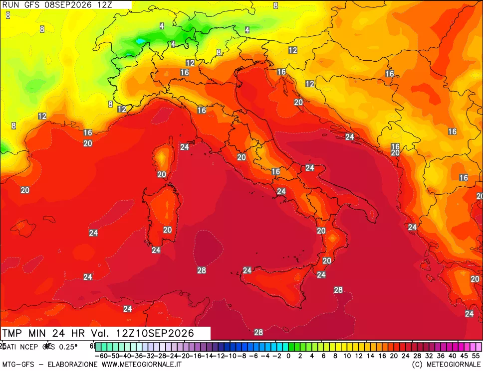 mappa Temperatura minima 24 ore