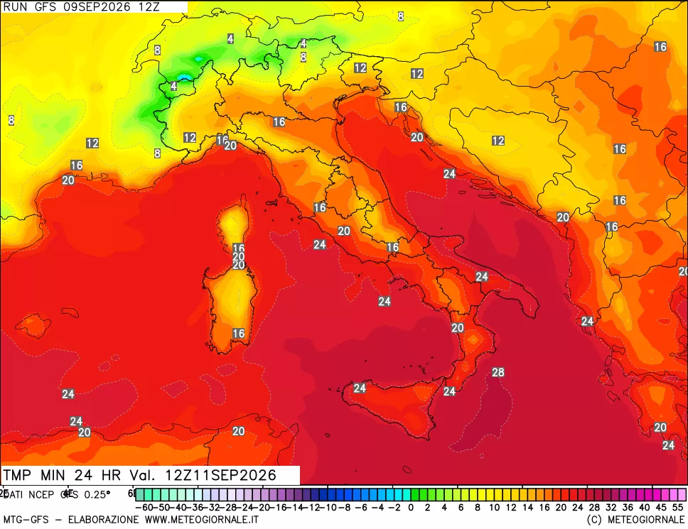 mappa Temperatura minima 24 ore