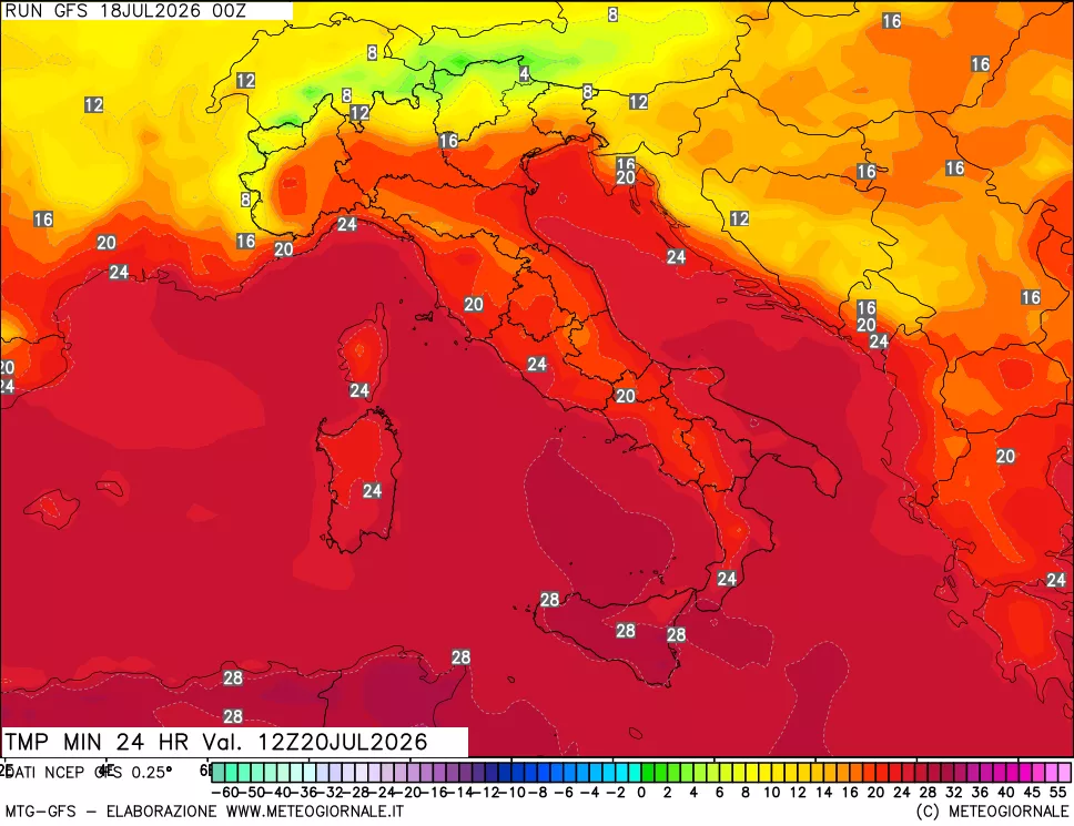 mappa Temperatura minima 24 ore