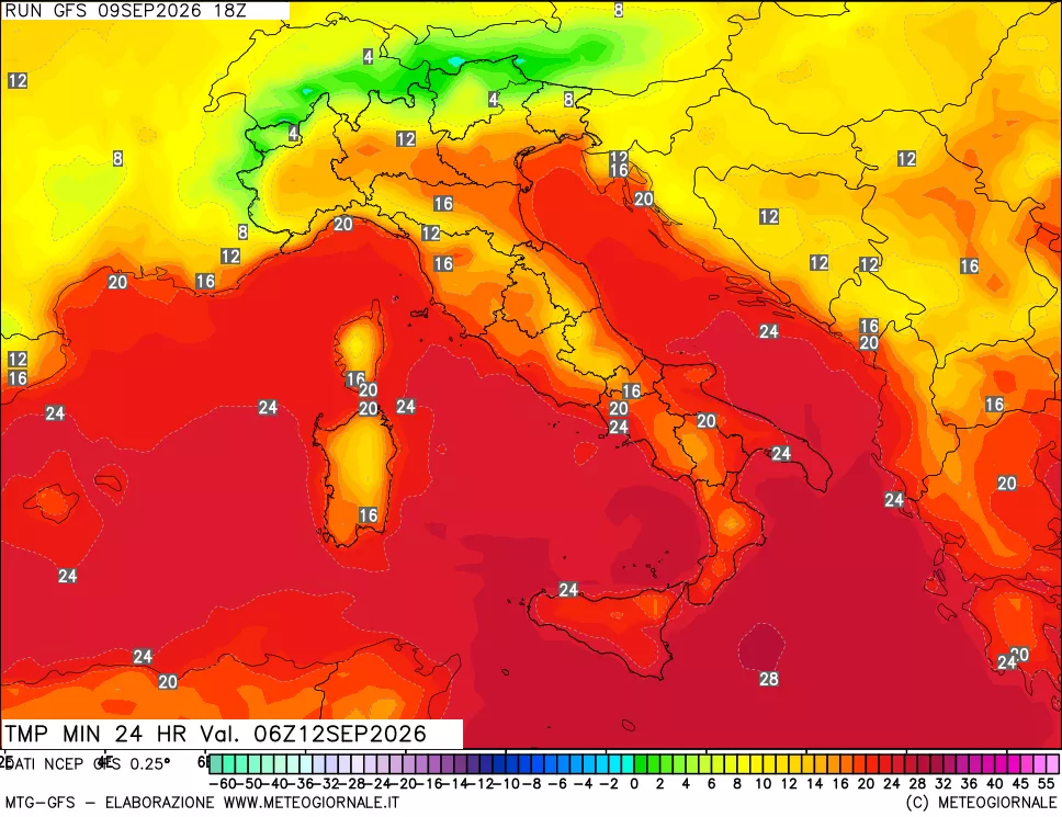 mappa Temperatura minima 24 ore