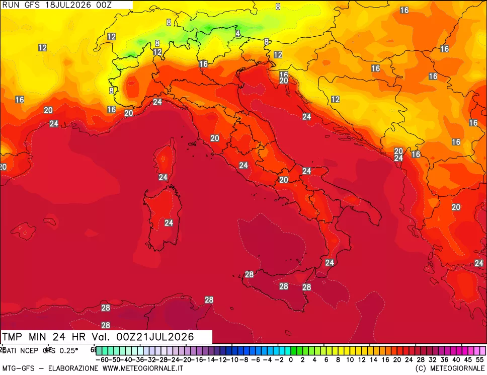 mappa Temperatura minima 24 ore