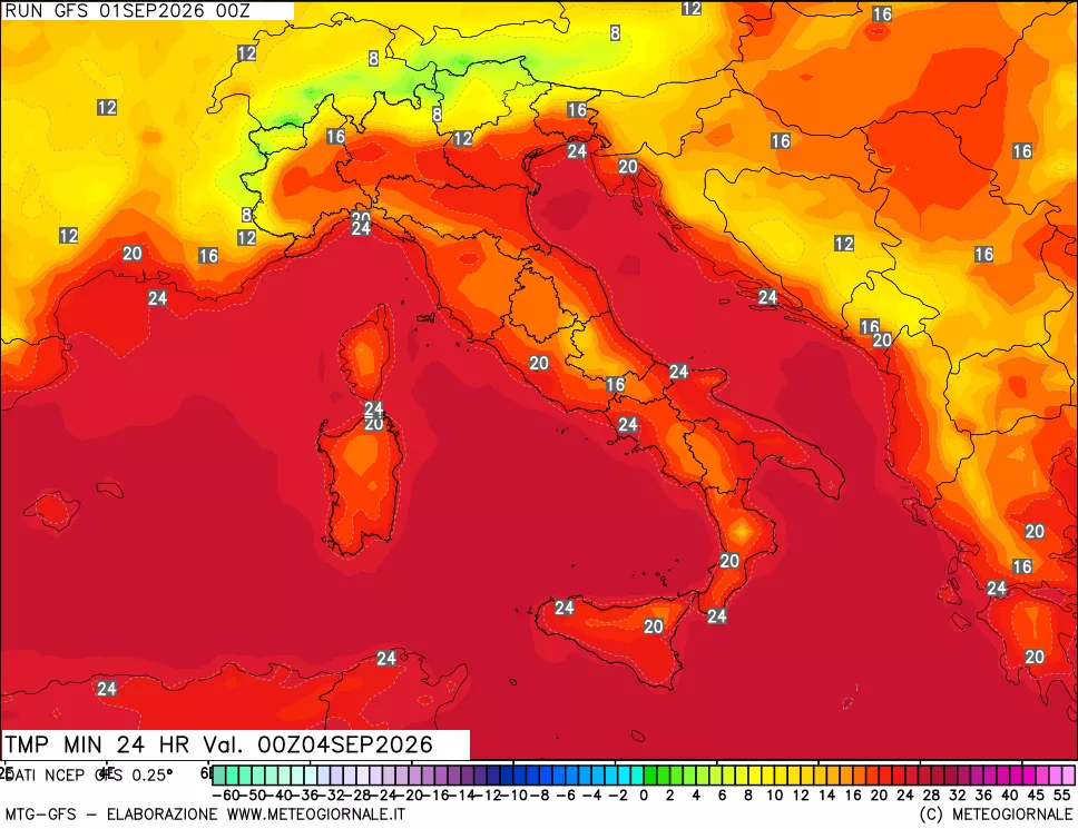 mappa Temperatura minima 24 ore
