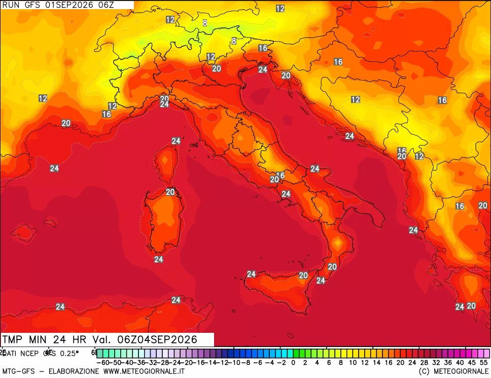 mappa Temperatura minima 24 ore