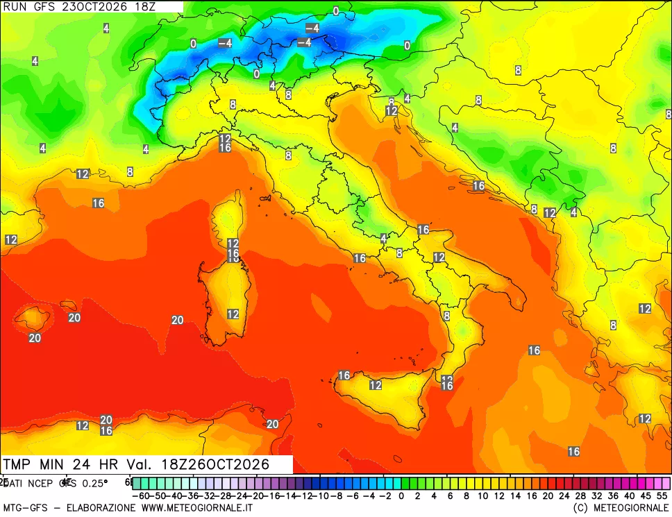 mappa Temperatura minima 24 ore