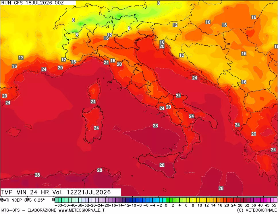 mappa Temperatura minima 24 ore