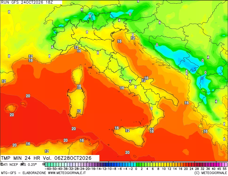 mappa Temperatura minima 24 ore
