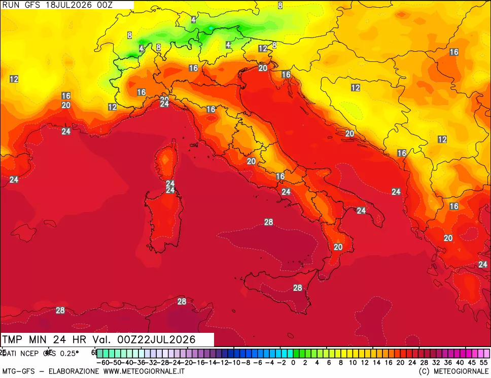 mappa Temperatura minima 24 ore