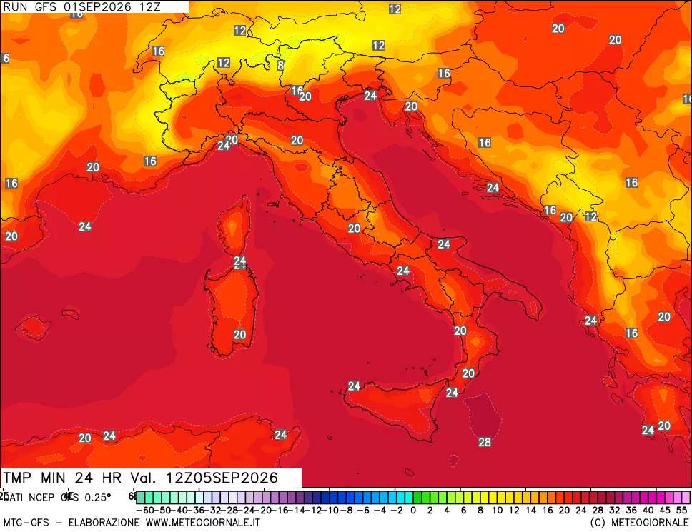 mappa Temperatura minima 24 ore