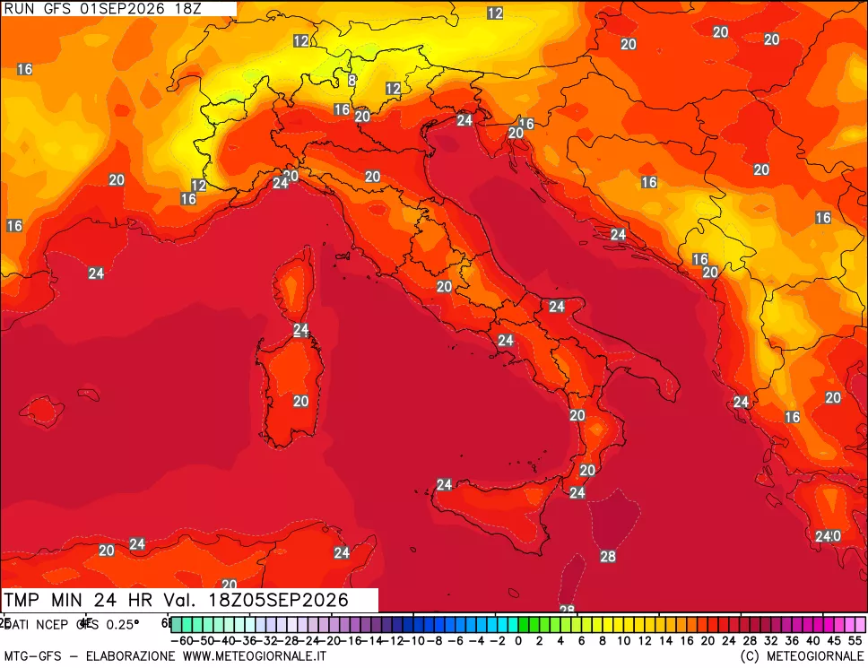 mappa Temperatura minima 24 ore