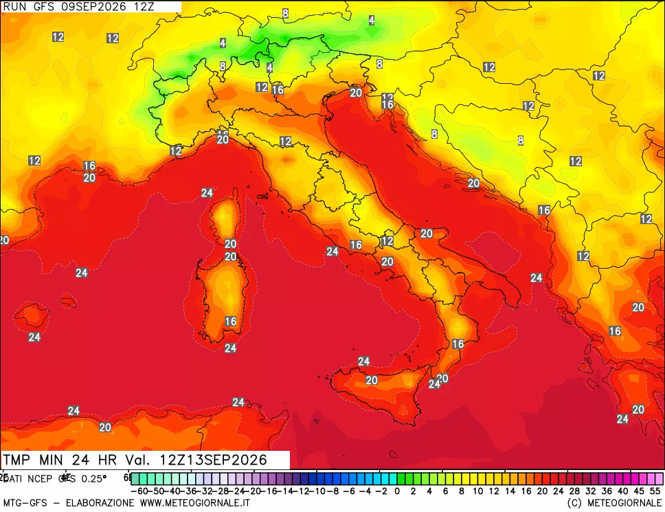 mappa Temperatura minima 24 ore