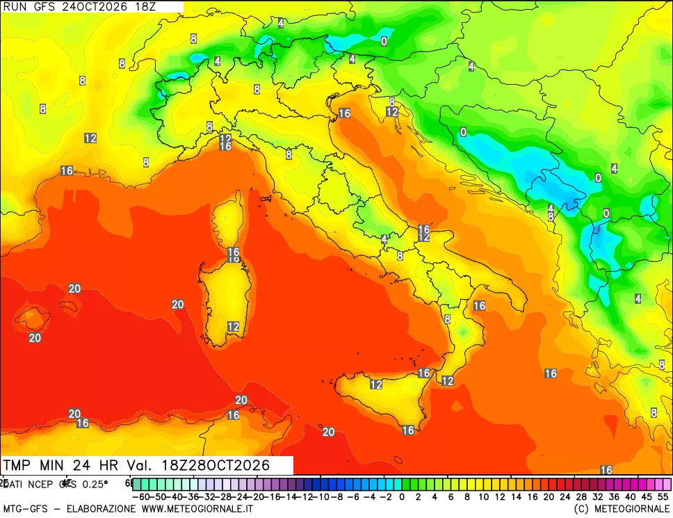 mappa Temperatura minima 24 ore