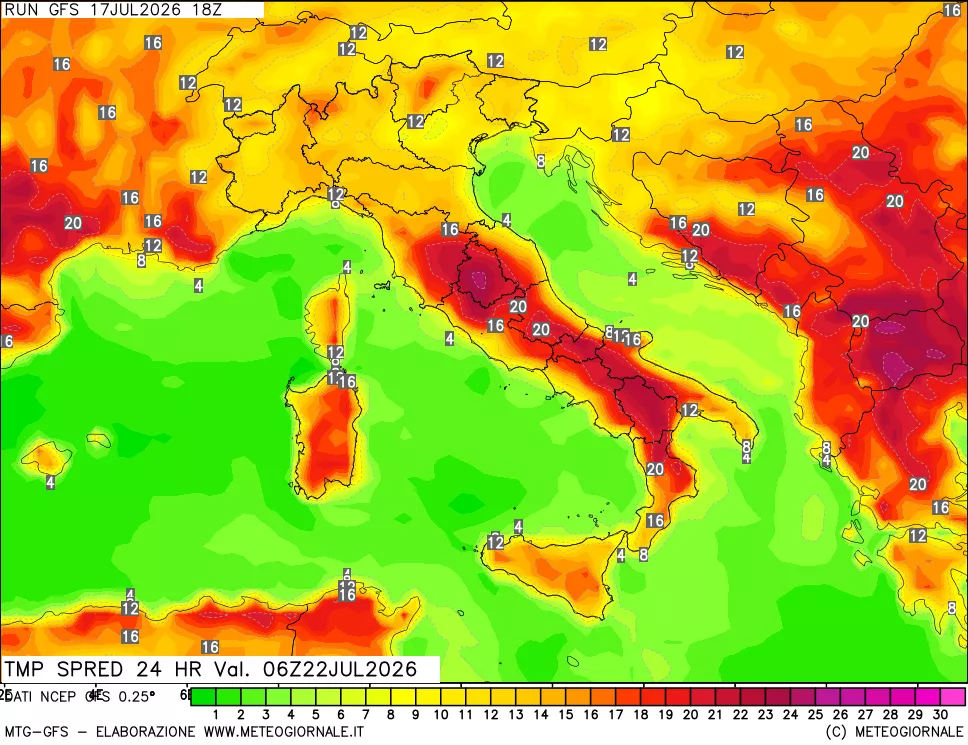 mappa Differenza TMax-TMin 24 ore