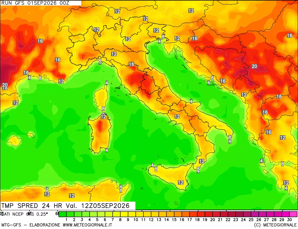 mappa Differenza TMax-TMin 24 ore