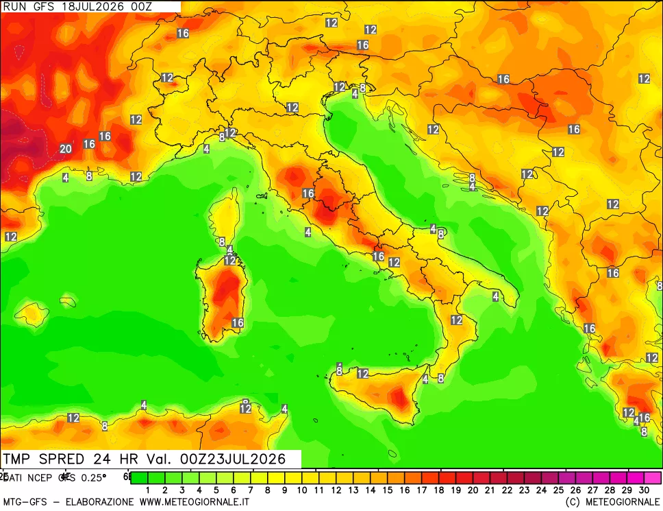 mappa Dif. TMax-TMin 24 ore