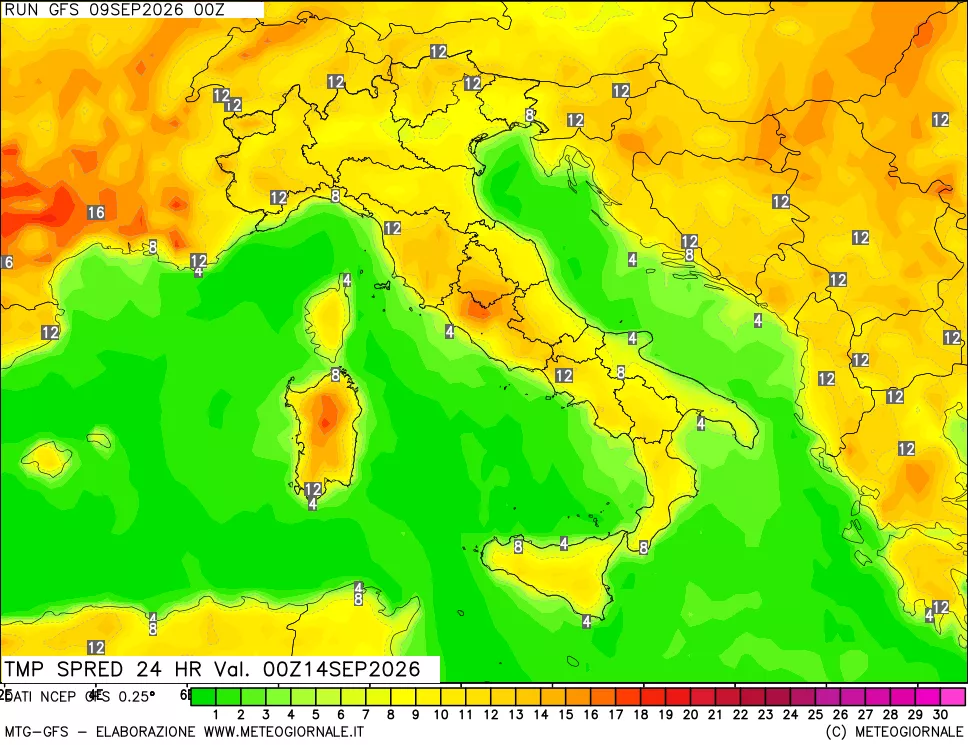 mappa Differenza TMax-TMin 24 ore