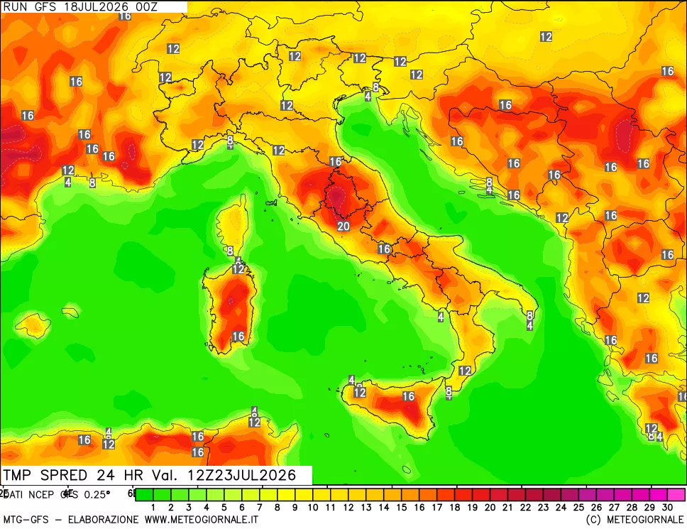 mappa Differenza TMax-TMin 24 ore