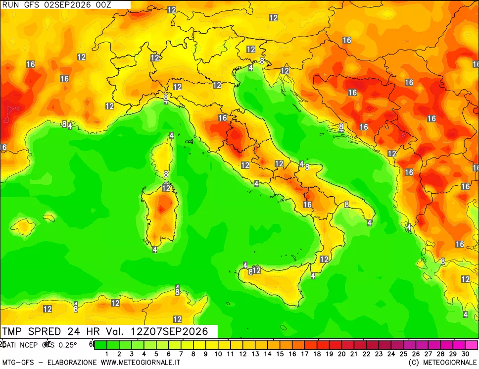 mappa Differenza TMax-TMin 24 ore