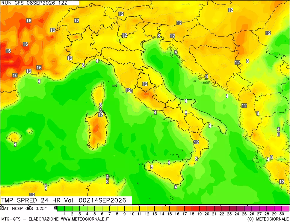 mappa Dif. TMax-TMin 24 ore
