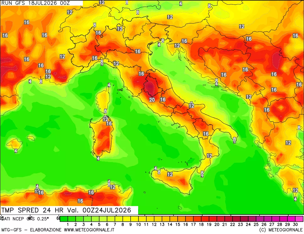 mappa Differenza TMax-TMin 24 ore