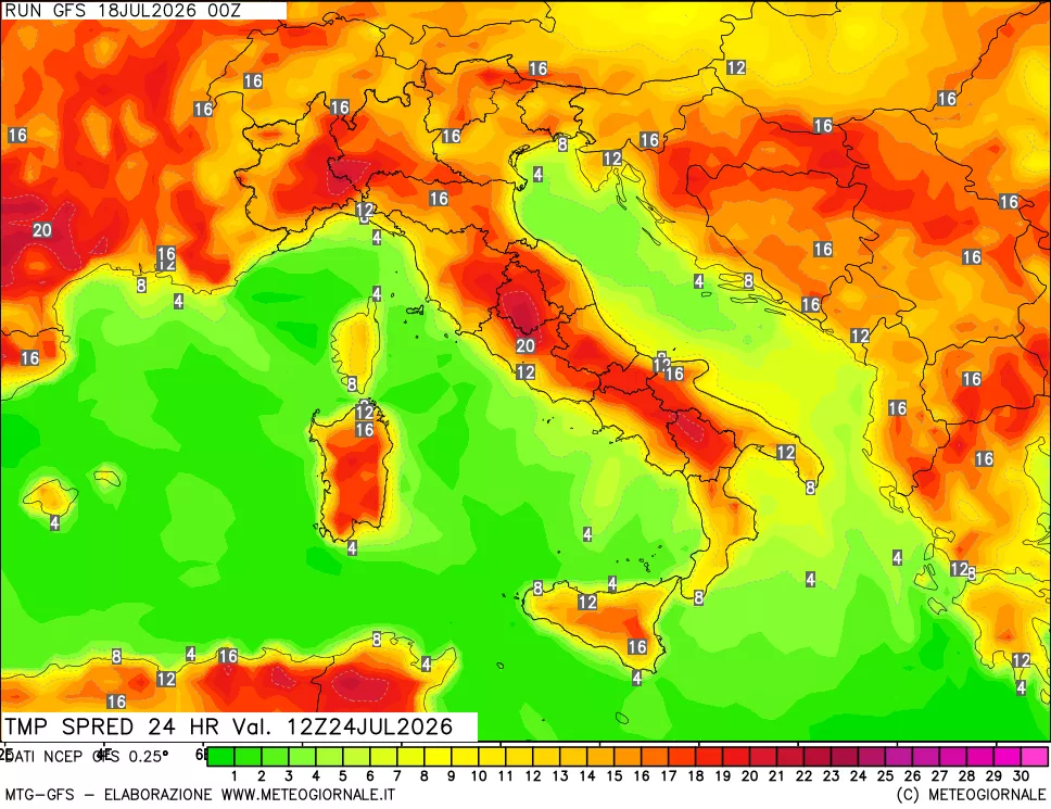 mappa Differenza TMax-TMin 24 ore