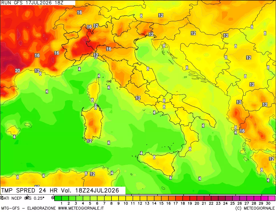 mappa Dif. TMax-TMin 24 ore
