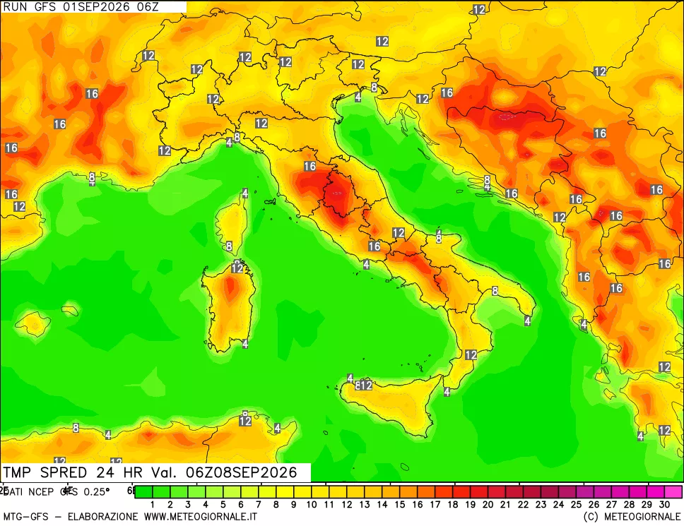 mappa Differenza TMax-TMin 24 ore