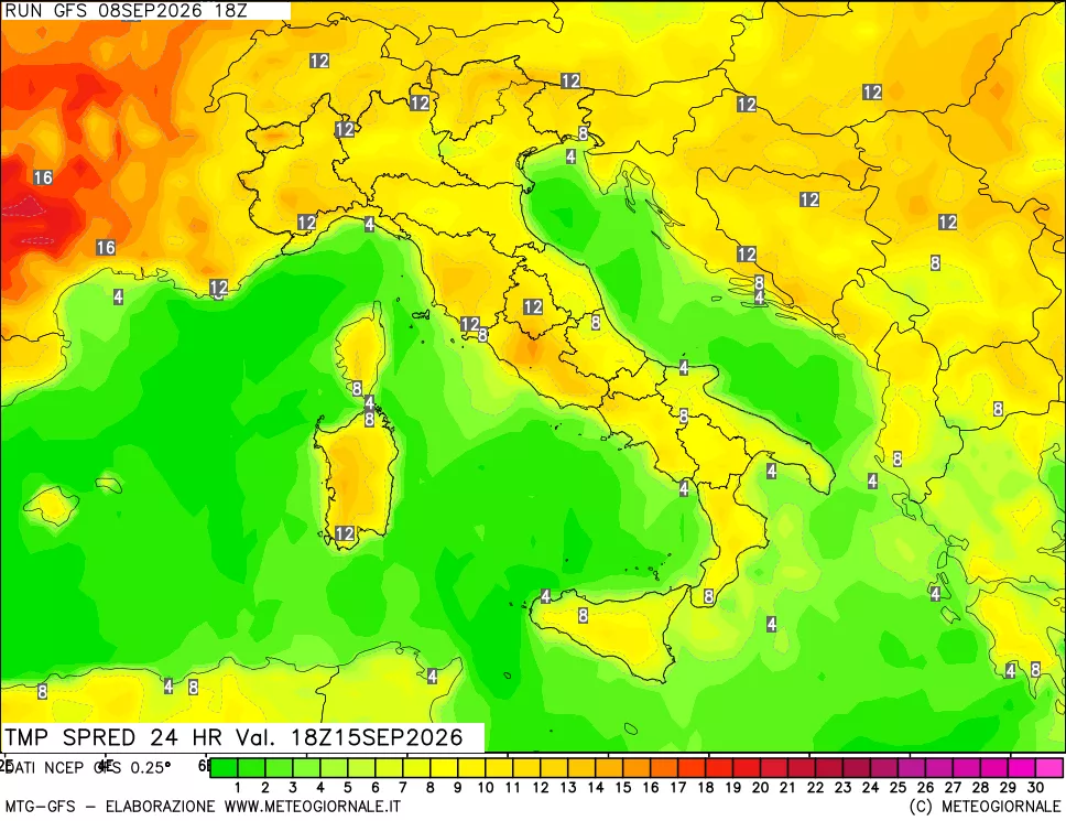 mappa Differenza TMax-TMin 24 ore