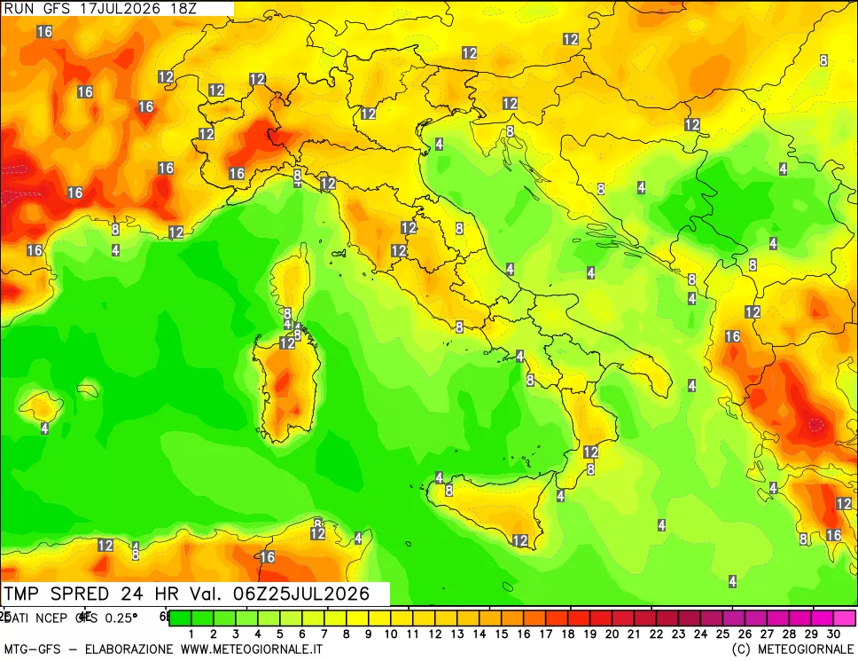 mappa Dif. TMax-TMin 24 ore