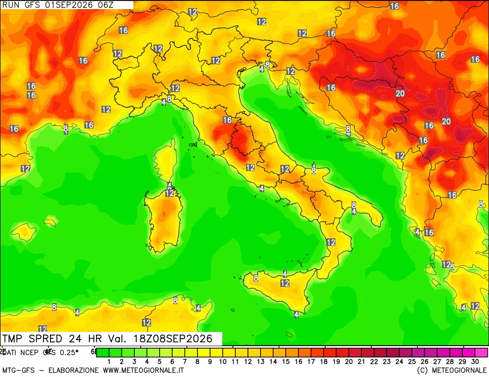 mappa Differenza TMax-TMin 24 ore