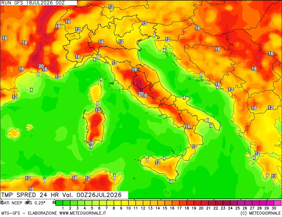mappa Differenza TMax-TMin 24 ore