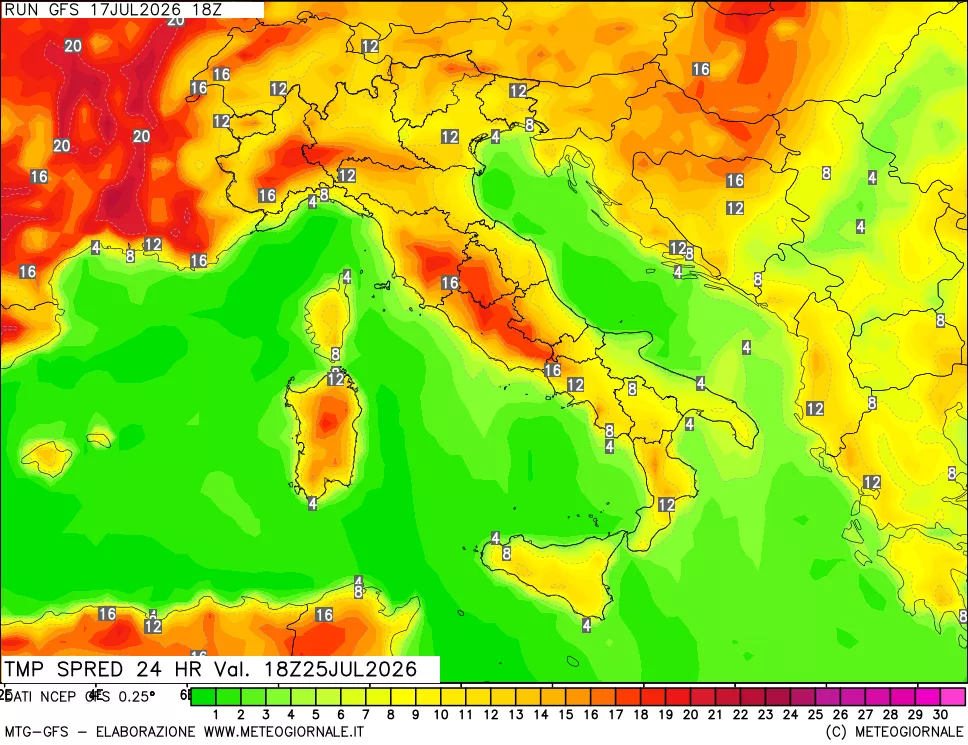 mappa Differenza TMax-TMin 24 ore
