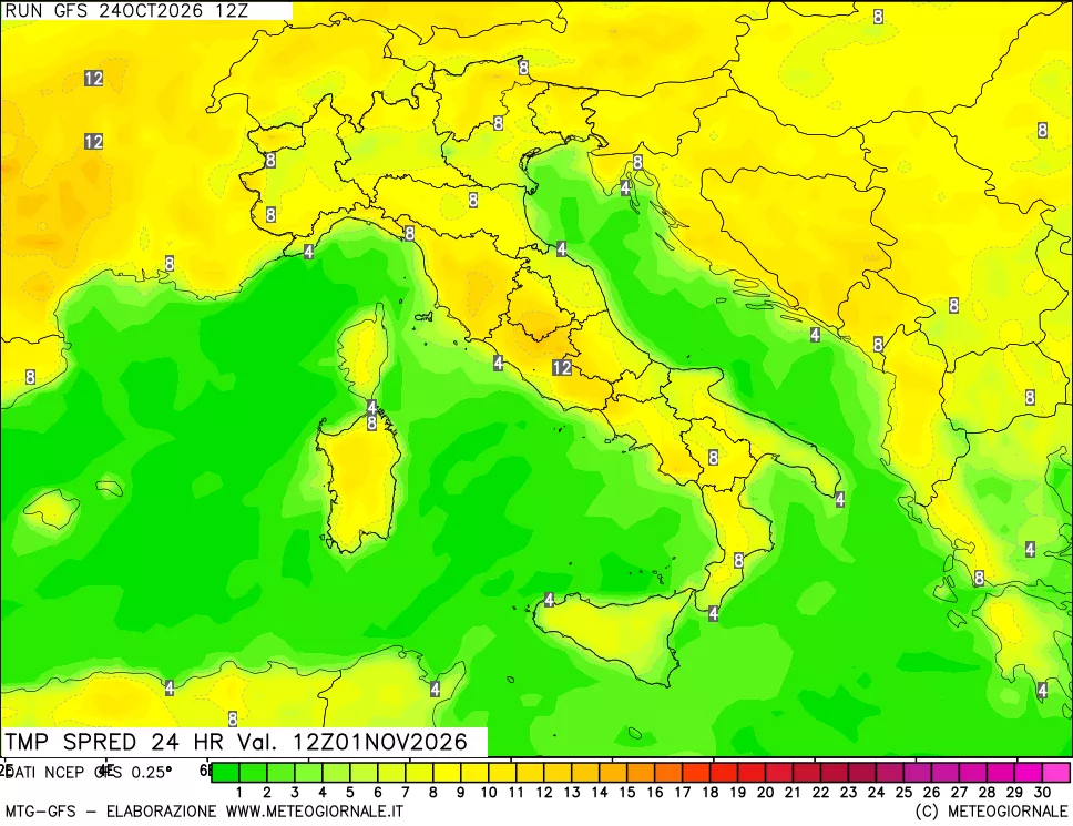 mappa Differenza TMax-TMin 24 ore