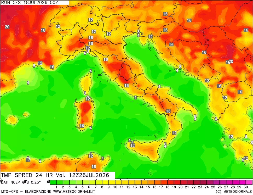 mappa Differenza TMax-TMin 24 ore