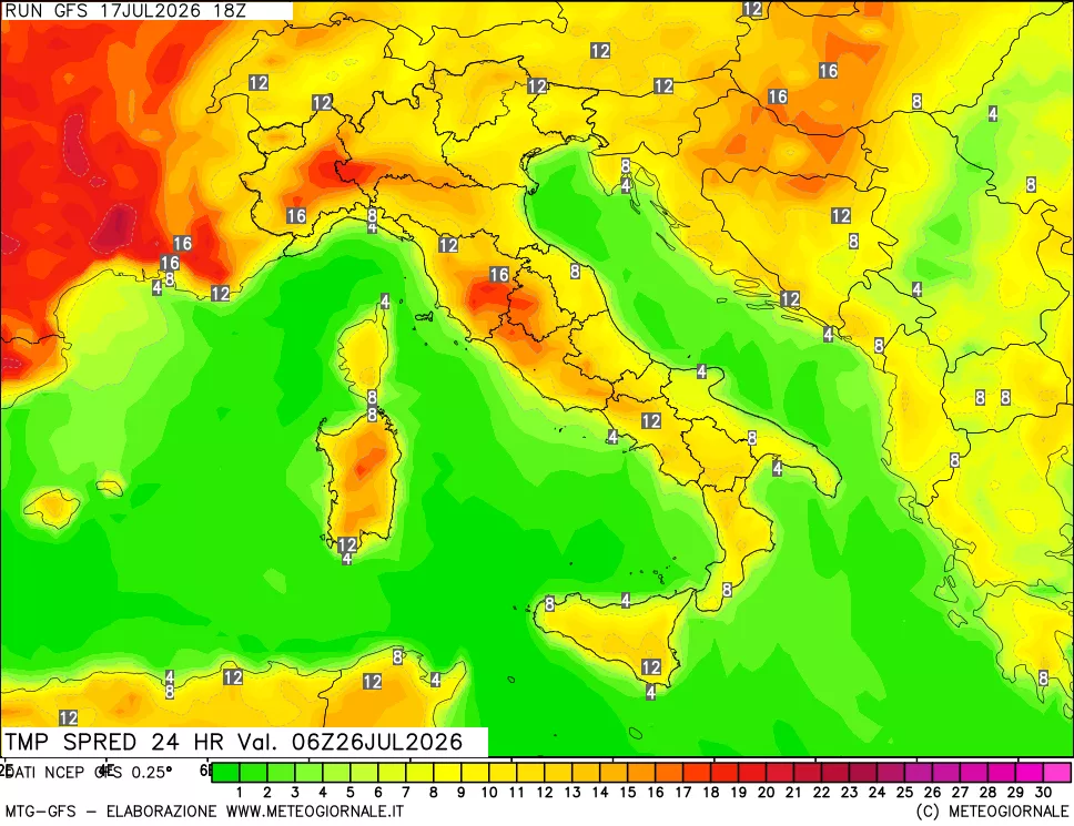 mappa Dif. TMax-TMin 24 ore