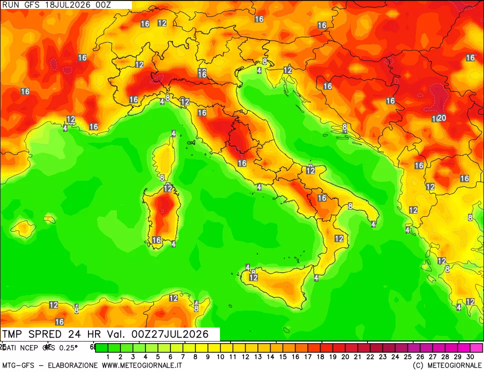 mappa Differenza TMax-TMin 24 ore