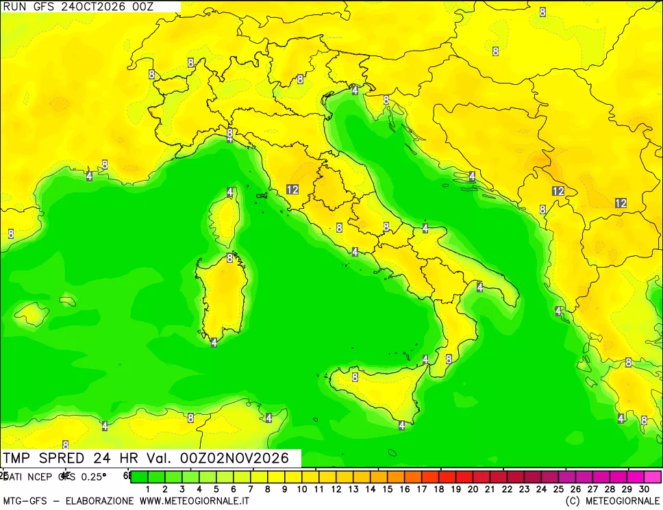 mappa Dif. TMax-TMin 24 ore
