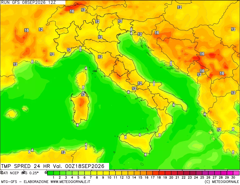 mappa Differenza TMax-TMin 24 ore