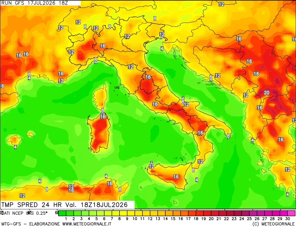 mappa Dif. TMax-TMin 24 ore
