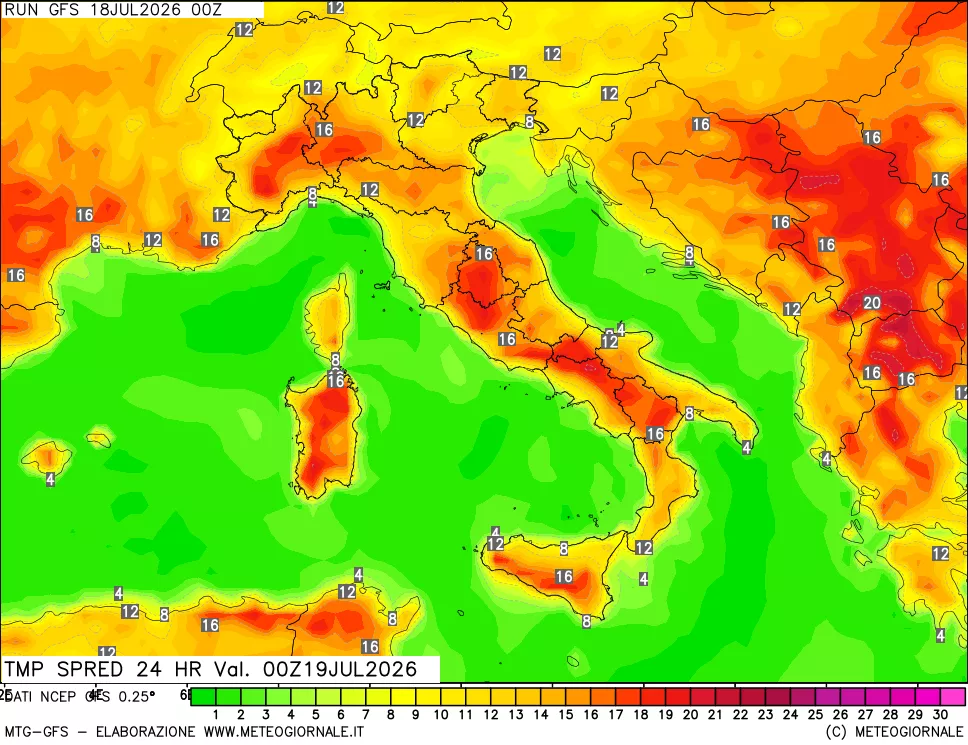 mappa Dif. TMax-TMin 24 ore