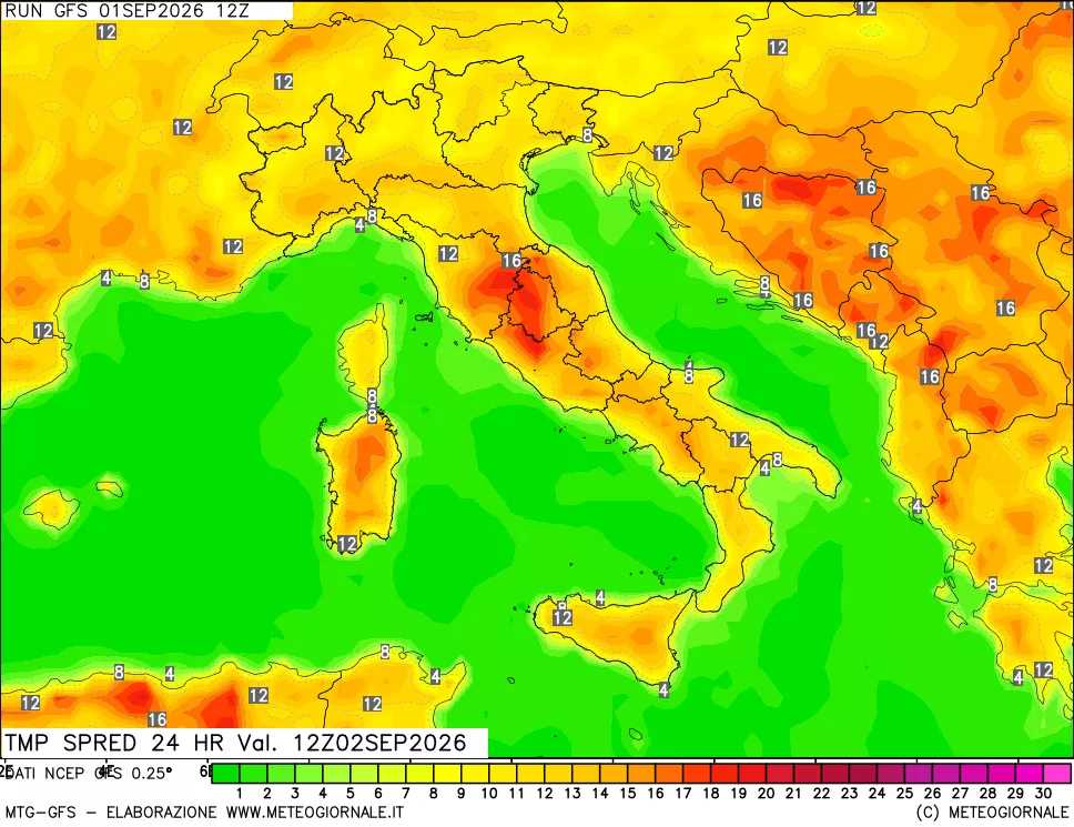 mappa Dif. TMax-TMin 24 ore