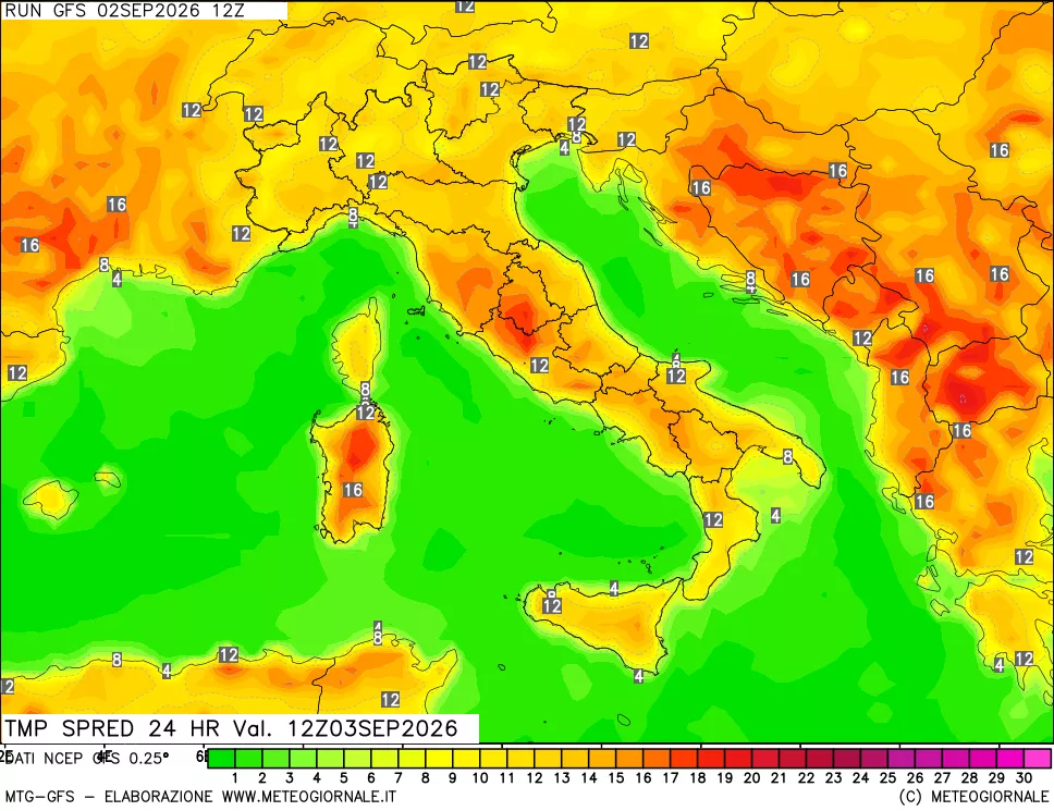 mappa Dif. TMax-TMin 24 ore