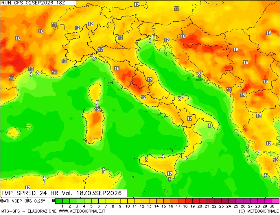 mappa Differenza TMax-TMin 24 ore