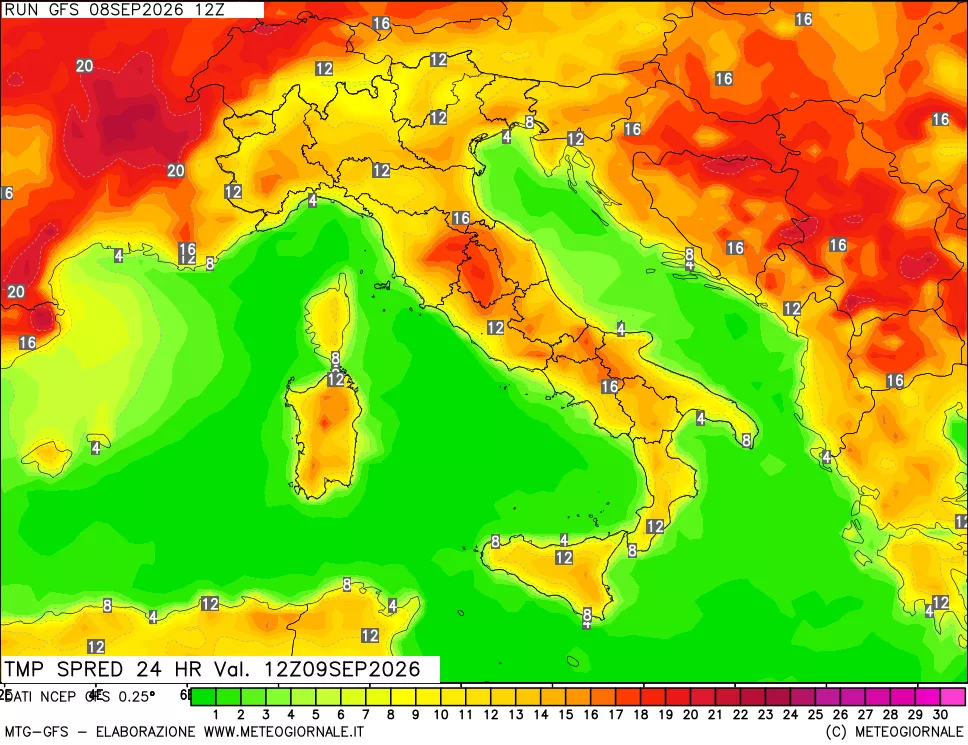 mappa Dif. TMax-TMin 24 ore