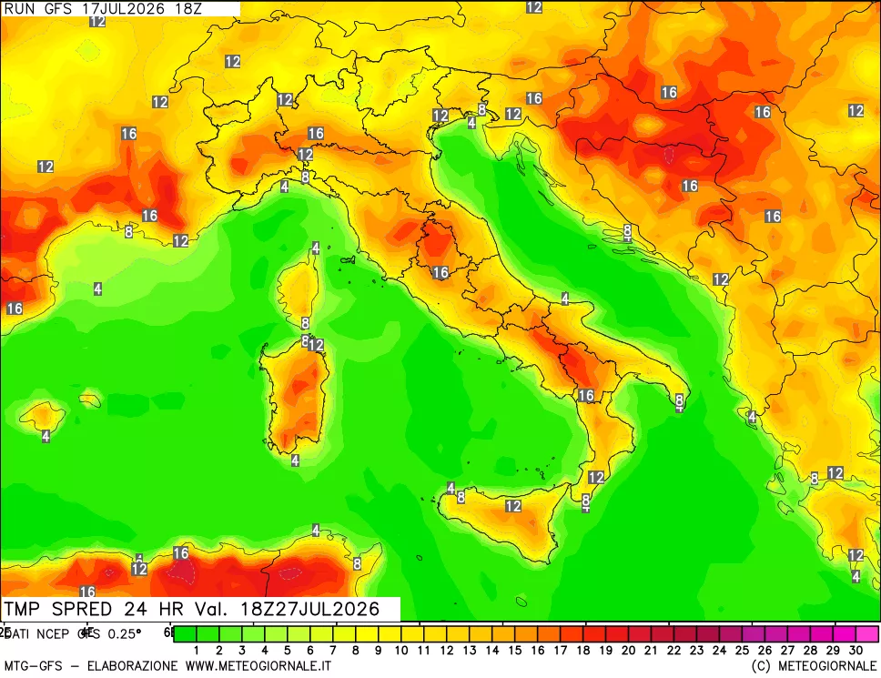 mappa Dif. TMax-TMin 24 ore