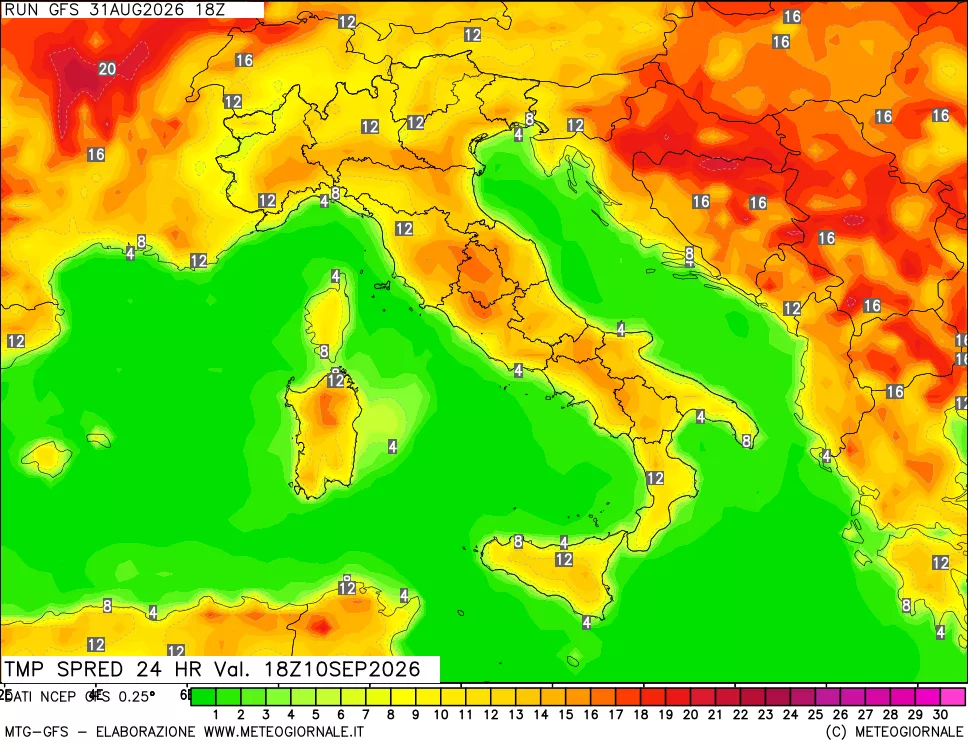 mappa Differenza TMax-TMin 24 ore