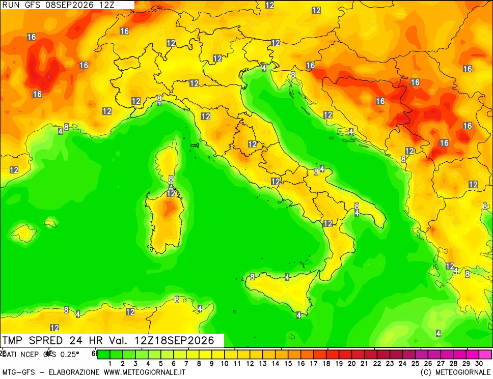 mappa Differenza TMax-TMin 24 ore